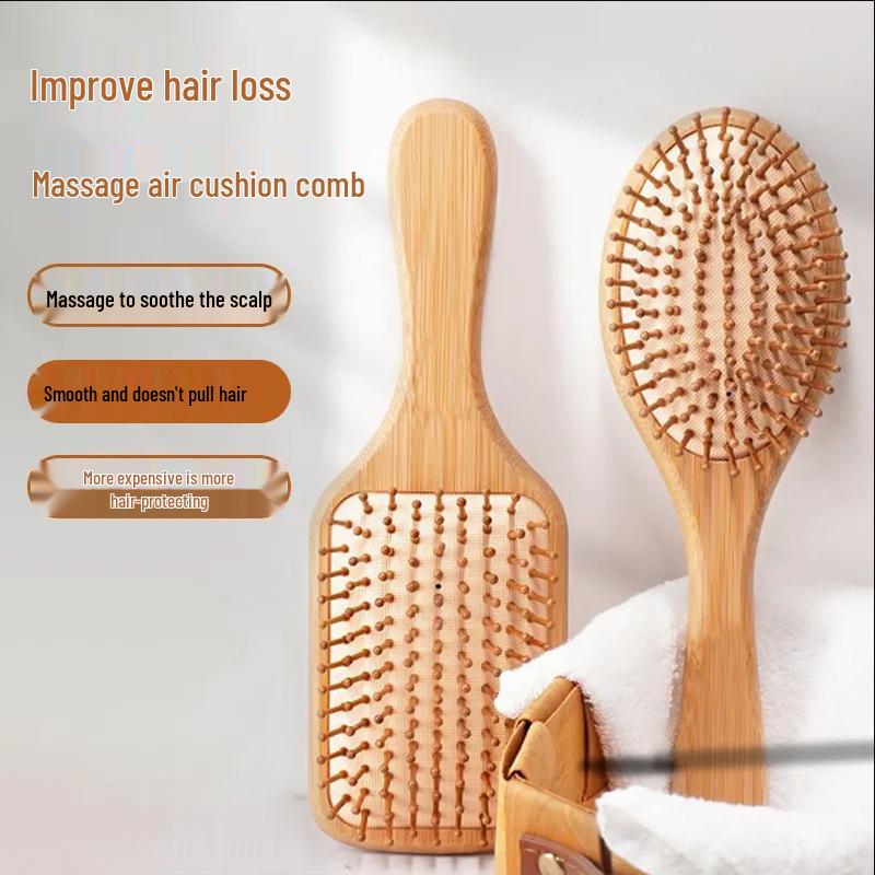Wooden Scalp Massage Comb: Air Cushion Smoothing Comb for Long, Curly Hair