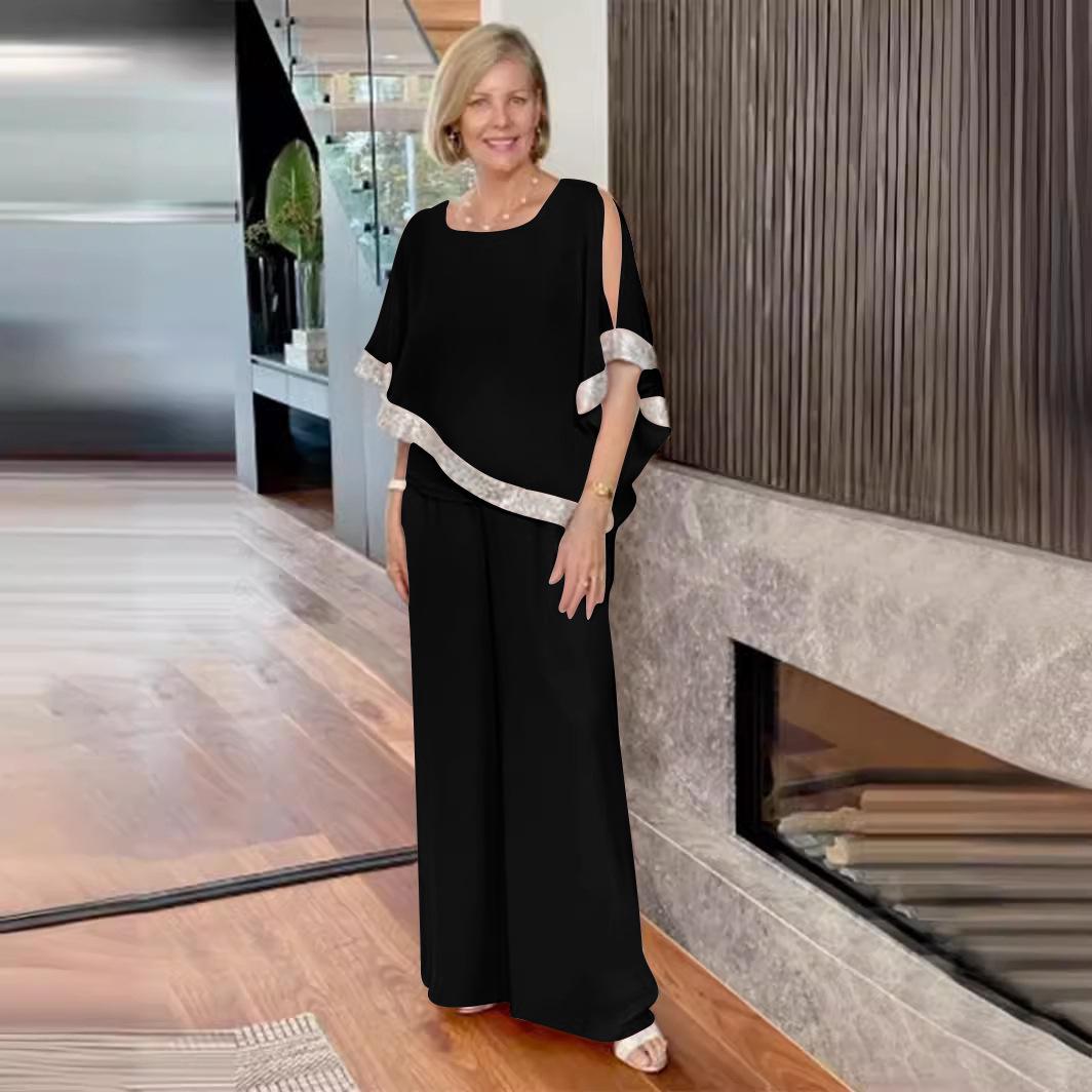 

Топ с рукавами «летучая мышь» и брюки широкого кроя с пайетками и цветными блоками, комплект весна/лето 2025 чёрный