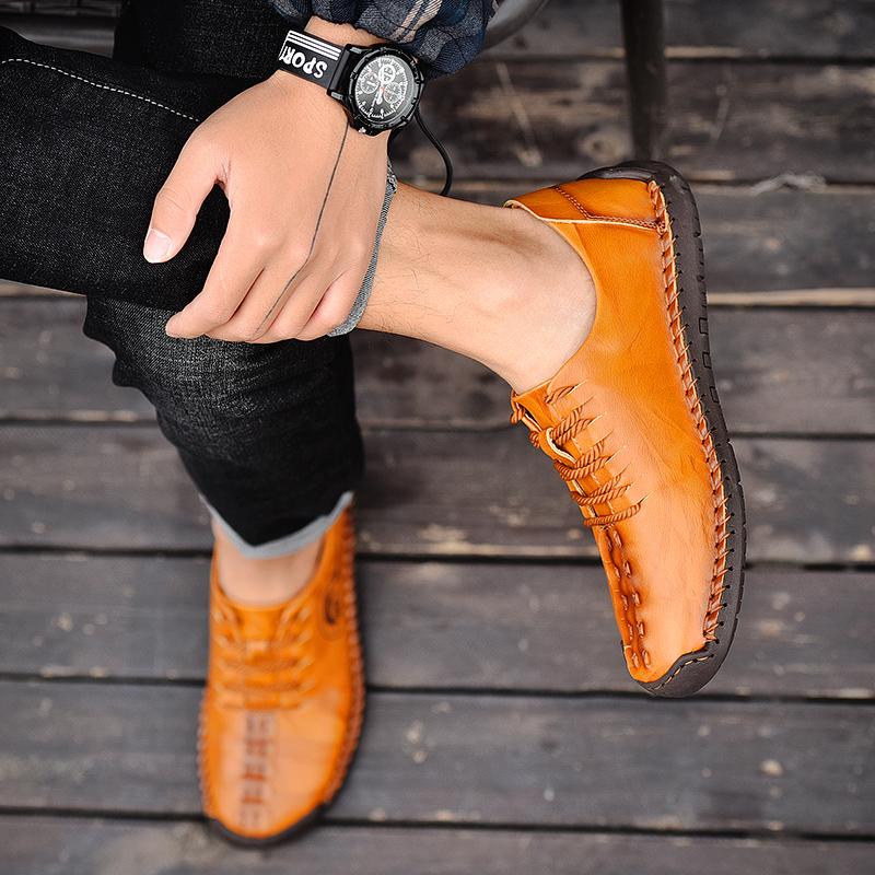 Pantofi casual retro pentru bărbați, cizme casual din piele naturală lucrate manual, mărime mare, ghete la gleznă