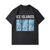 Men's 100% Cotton Crew Neck Short Sleeve T-Shirt, Casual Ice Islands Blue Marble Pattern Print Breathable Comfortable Tee for Daily Wear Summer