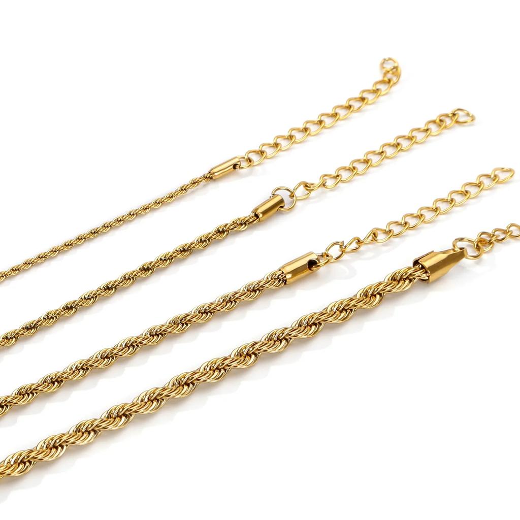 2-5MM Stainless Steel Bracelet For Women Men Gold Color Twist Rope Chain Bangle With Extended Chain Waterproof Party Jewelry