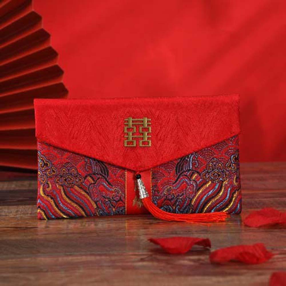New Year Blessing Words 2025 Money Pocket Brocade Cloth Tassel New Year Money Bag Chinese Wedding