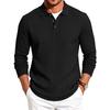 Men S Long Sleeve Polo Shirt Casual Fitted Jacquard Solid Color
