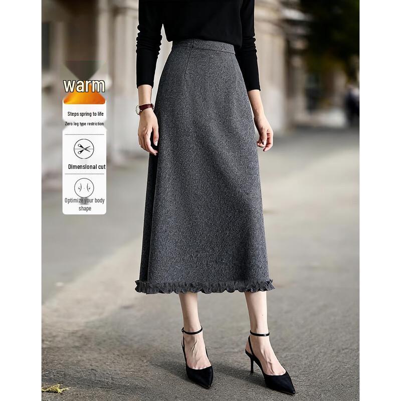 Women s Commuter Ruffled Slit H-Line Midi Skirt XL