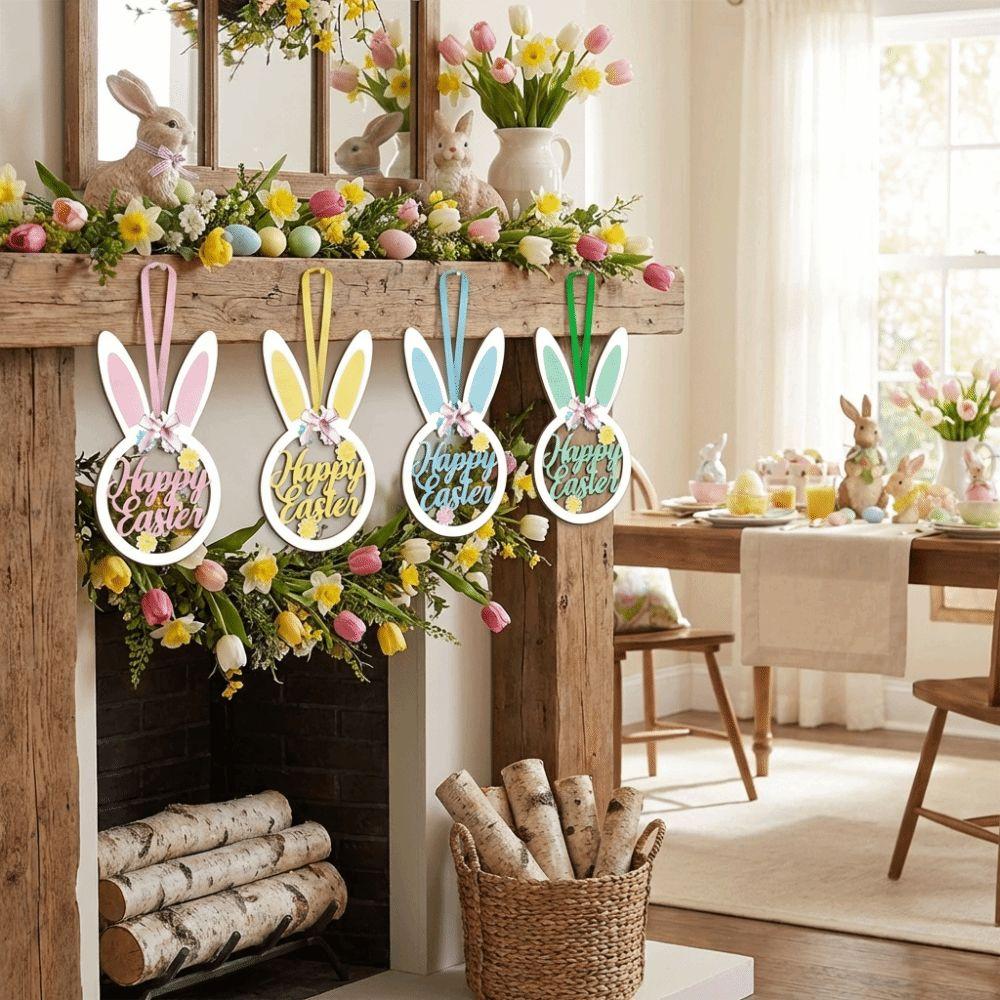 Holz Osterbaum Dekoration Flache Kaninchen Hängende Ornamente Osterhase Anhänger Outdoor Dekoration