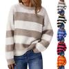 Women's Striped Sweater, Loose And Laid-back, Long-sleeved Pullover, Round-neck Knitted Top