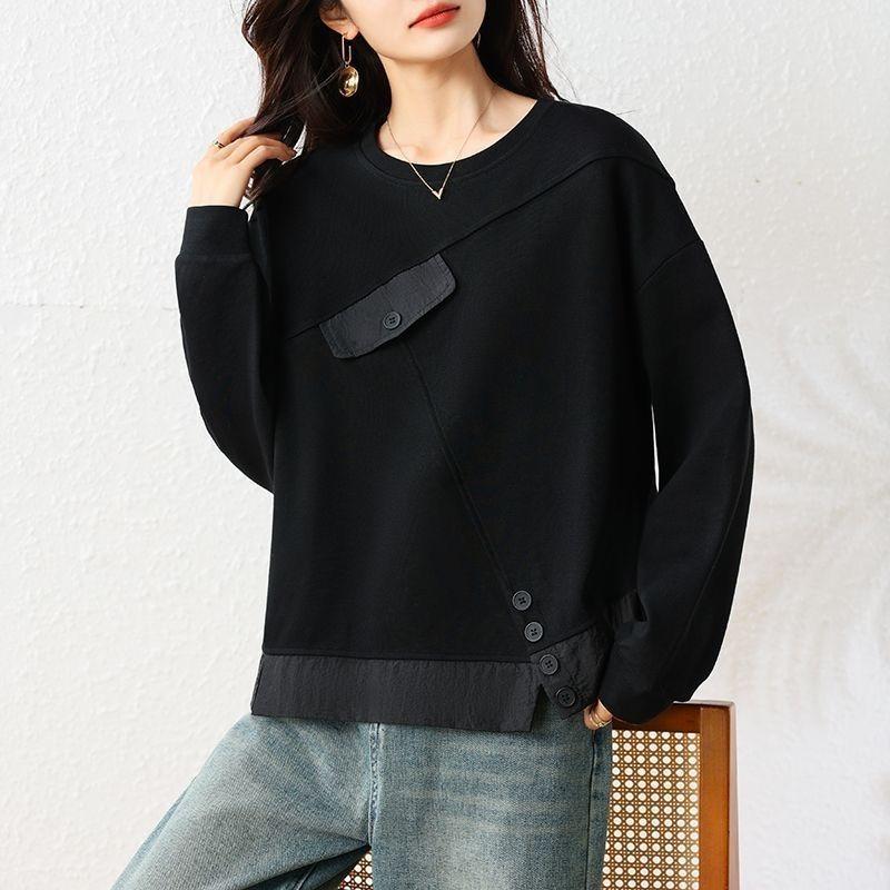 

women patchwork crew neck sweatshirt long sleeve loose fit casual top M