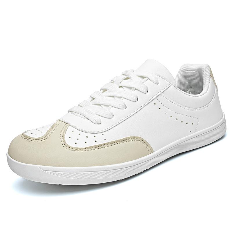 Fashion Men Leather Casual Shoes Round Toe Flat Skate Shoes Street Breathable Lace-up Sneaker 37 белый
