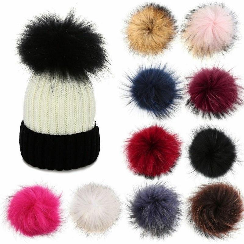 Faux Women Diy Raccoon Fur Pom Poms Ball For Knitting Beanie Hats Accessories