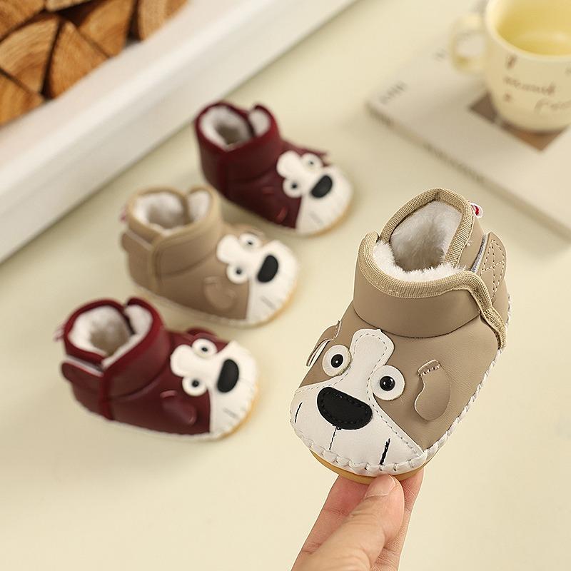 Winter Baby Snow Boots for Boys 3-6-12 Months, Infant Walking Shoes, Soft-Soled Cartoon Fleece-Lined Cotton Shoes for Girls.