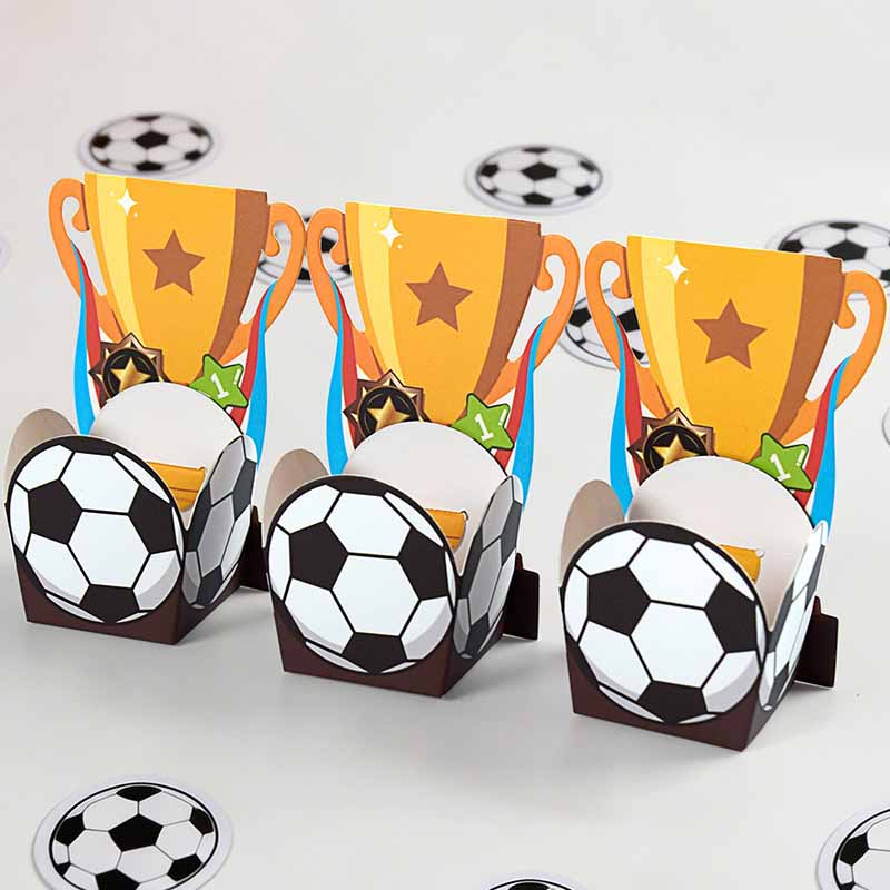 10/20Pcs Cartoon Football Trophy Gift Packaging Boxes Children's Party Dessert Table Birthday Supplies Football Theme Candy Box