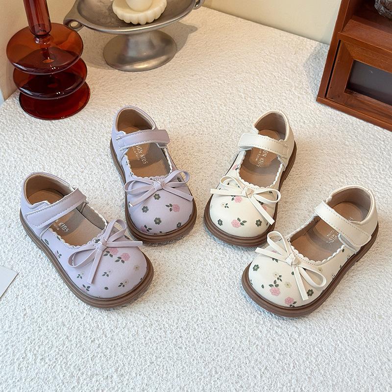Girls princess shoes sweet floral small leather shoes 2025 new children's shallow mouth single shoes baby girl Mary Jane shoes tide