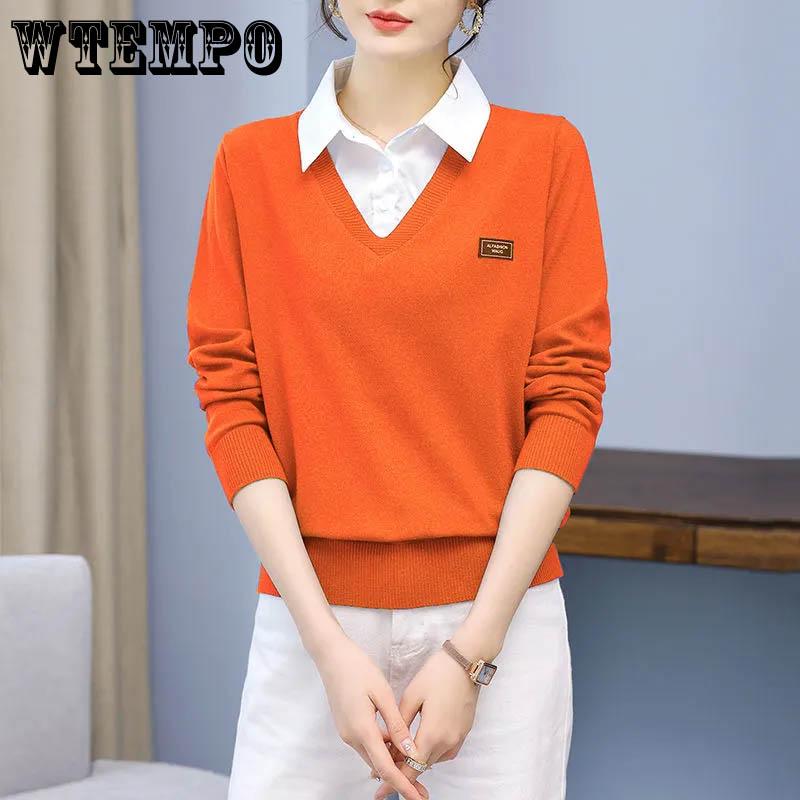 Γυναικείο ψεύτικο πουλόβερ δύο τεμαχίων φθινοπωρινής και χειμερινής κορεατικής έκδοσης Πλεκτό πουκάμισο με κάτω μέρος πουλόβερ Πλεκτό μπλουζάκι