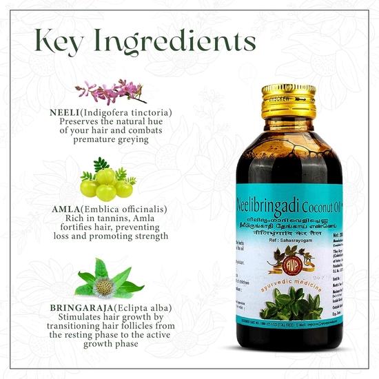 AVP Ayurveda Neelibringadi Coconut Oil 200 ml | Daily Hair Oil | Delays Premature Greying, Reduces Dandruff and Strengthens Hair |Coconut Oil Base