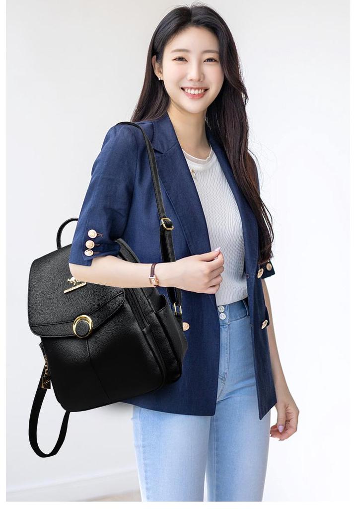 Stylish 2024 Korean Soft Leather Backpack: Versatile, Large-Capacity Travel & School Bag for Women.