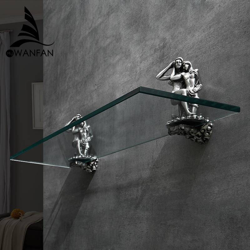 Romantic Gold Bathroom Glass Shelf - Single Layer Tempered Glass Wall Mounted Rustproof Glass Shelf MB-0813B