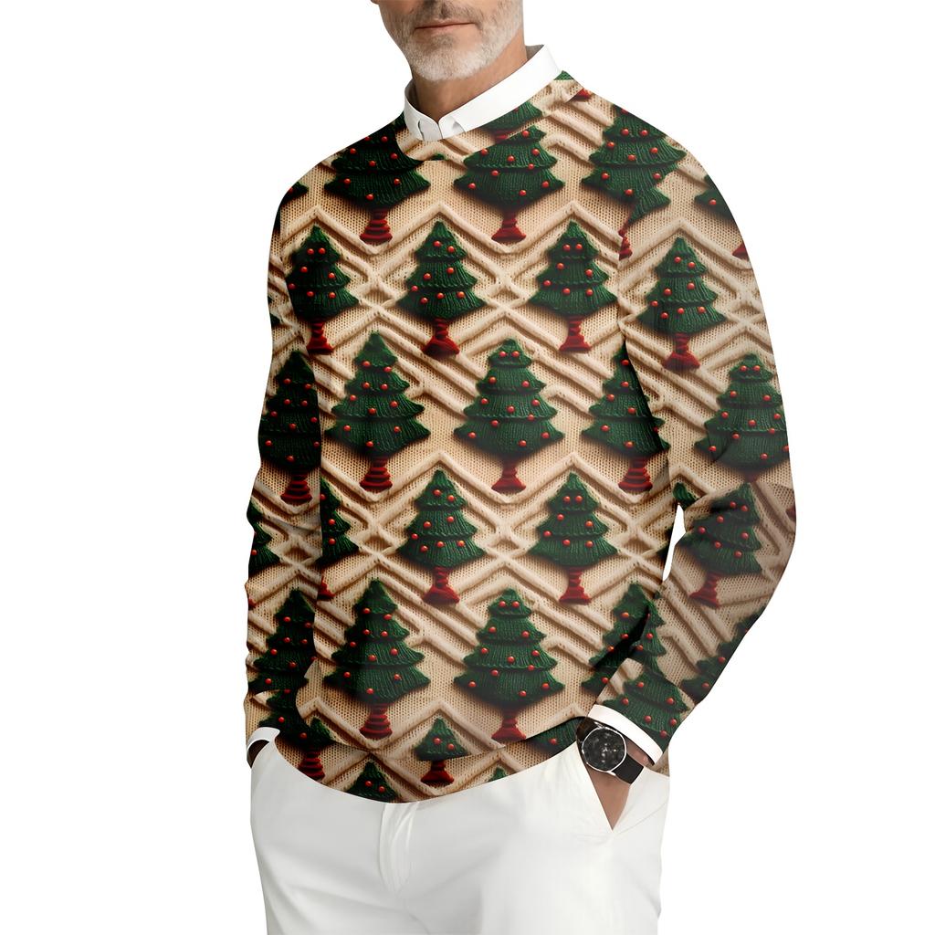 Men's Printed Round Neck Long Sleeve Ribbed Knit Sweatshirt