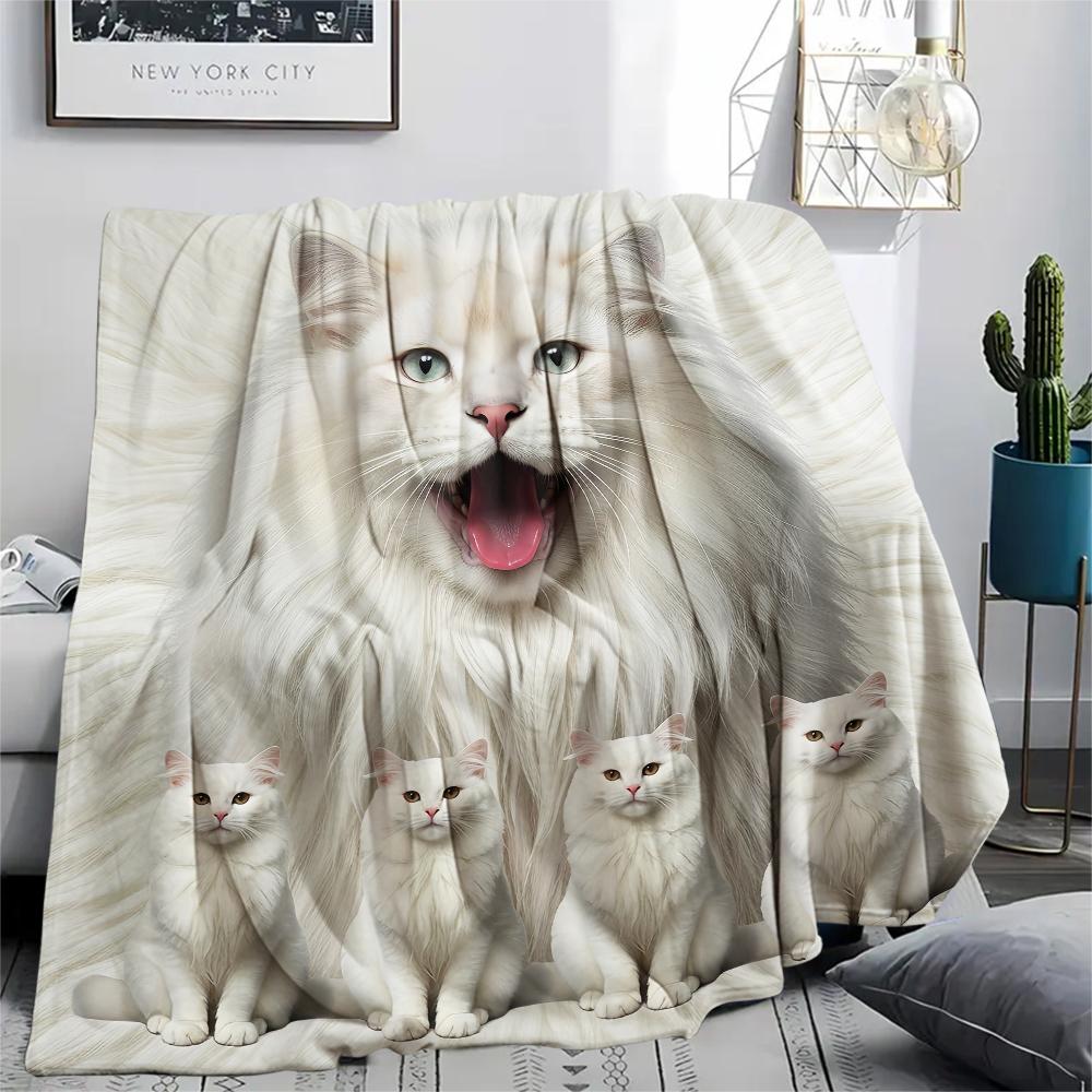 1Pc Lion Cat Himalayan Print Flannel Blanket, High quality Comfortable for All Seasons, Home Decor, Warmth and Comfort, Perfect for Gifts