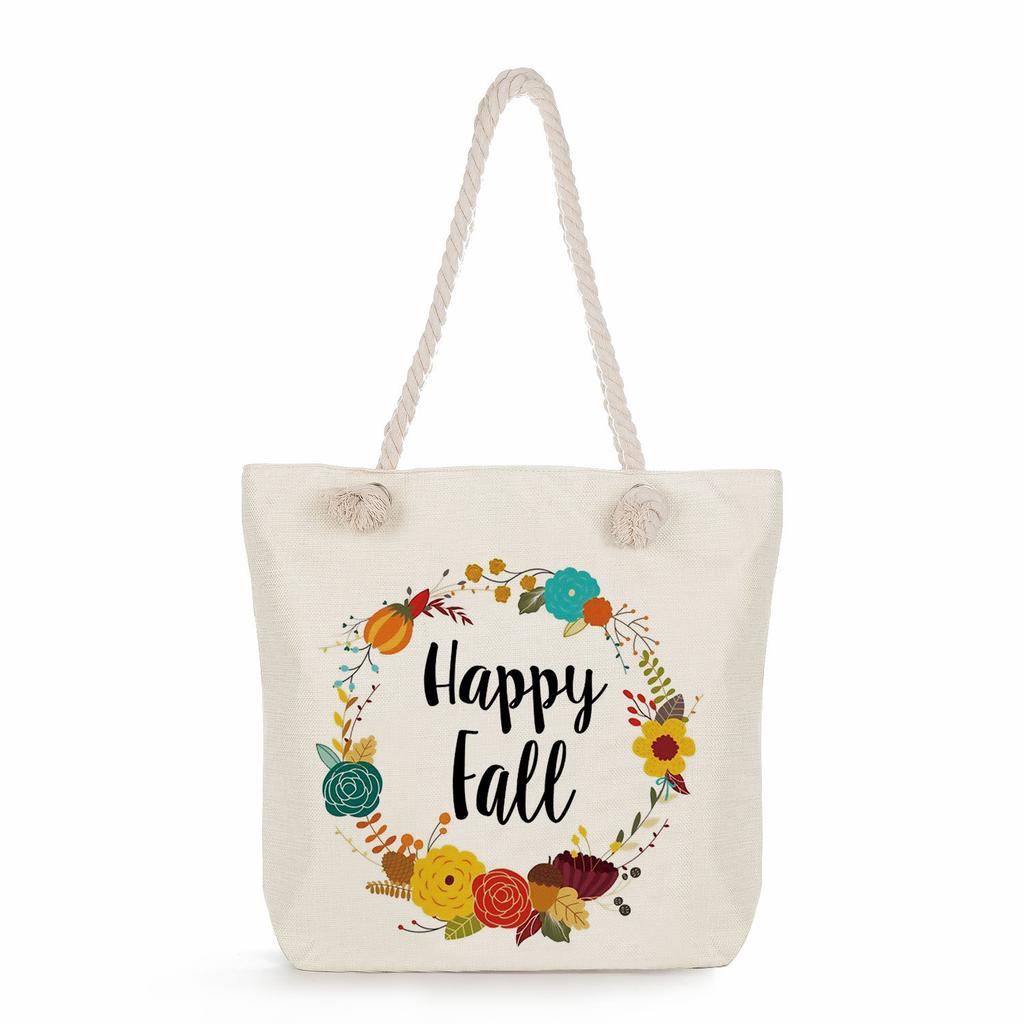 Multifunctional Trendy Letters Printed Thick Rope Shoulder Beach Bag Casual large capacity handbag 7593