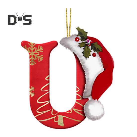 

Підвіска з різдвяною літерою Акрилова двовимірна плоска літера, що висить, ялинка, капелюх Санта Клауса, літера, прикраса для камінної дверної стіни U