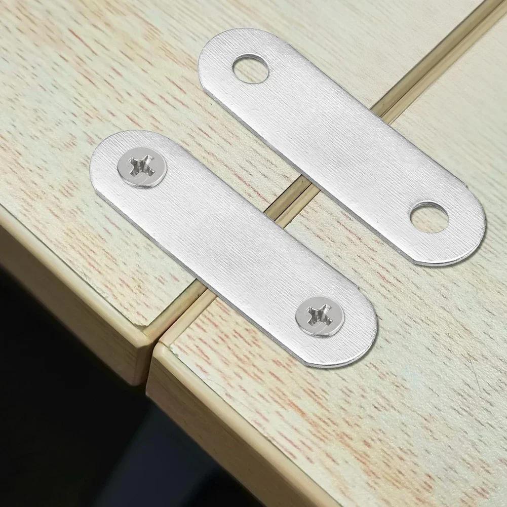 10Pcs Corner Brackets Stainless Steel Straight Repair Flat Straight Fixing Straight Brackets One-Character Corner Code Hardware