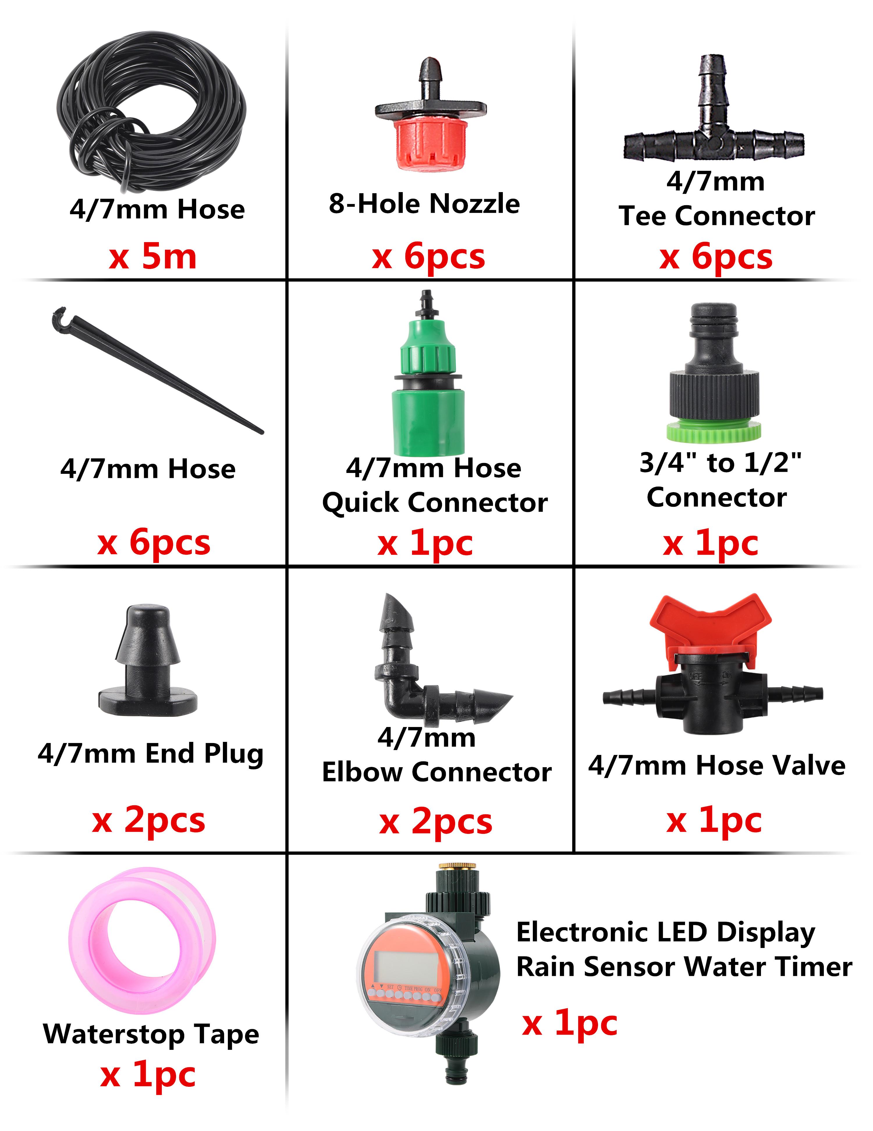 

5~40m Automatic Garden Watering System Kit Rain Sensor Water Timer Dripper Irrigation Combination Lawn Potted Watering Supplies