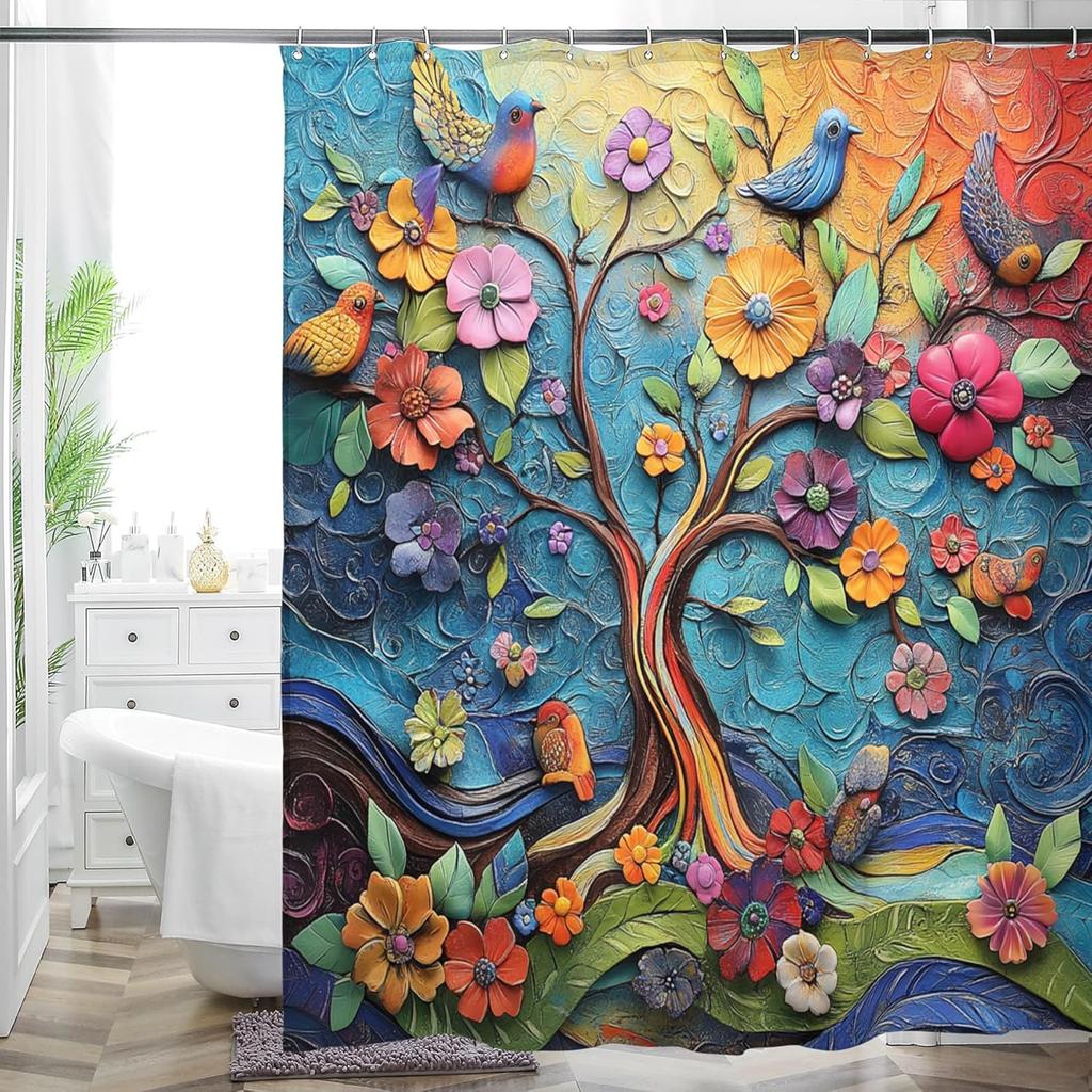 Bohemian Flower Bathroom Curtain Colorful Boho Floral Print Beautiful Bright Polyester Fabric Cloth Shower Curtain for Bathroom