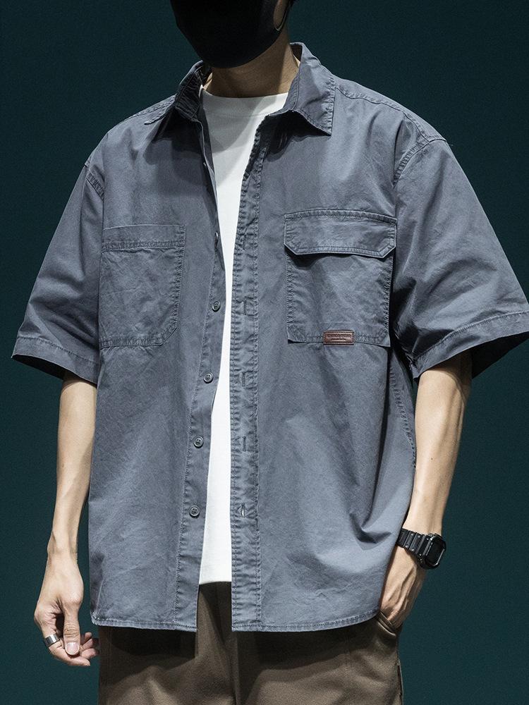 Summer Short Sleeve Cargo Shirts For Men American Work Attire Retro Absorbent Pure Cotton Shirt Double Chest Pockets