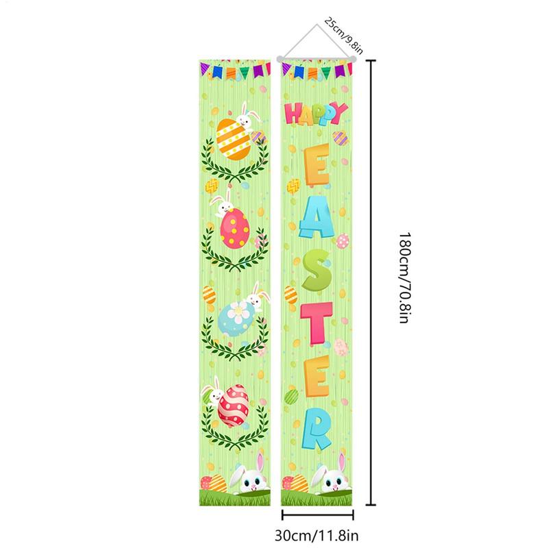 Happy Easter Porch Sign Banner Indoor Door Banner Easter Bunny Eggs Front Door Banner Easter Bunny Decoration For Indoor And