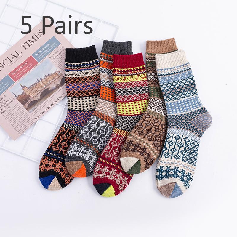 

5 пар осенне-зимних носков: Женские гольфы до середины икры с утолщенной нитью и теплыми носками из кроличьей шерсти 5 pairs