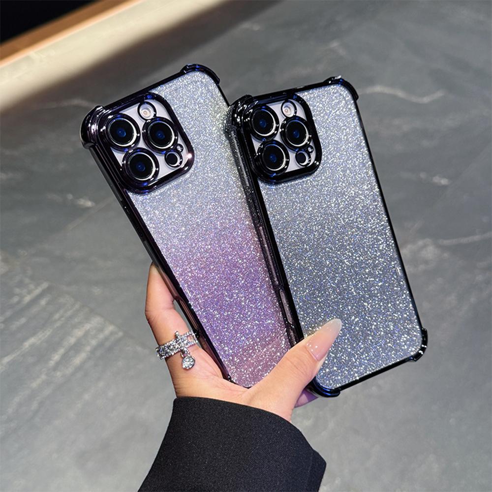 Luxury Plating Gradient Bling Glitter Shockproof Phone Case for Samsung S25 Ultra iPhone 16 Pro Xiaomi Redmi Note12 Itel Corners Reinforced Back Cover