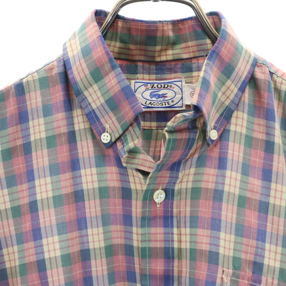 IZOD LACOSTE 70s 80s Vintage Spool Tag Check Pattern Short Sleeve Button Down Shirt Men's Used