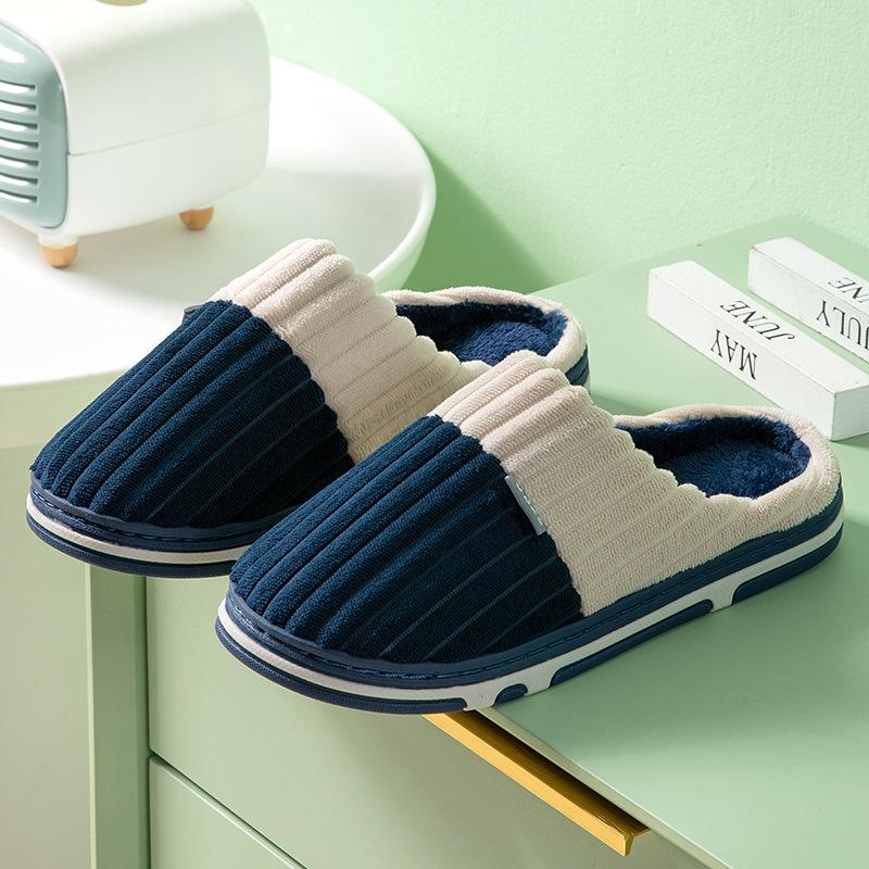 Unisex Frühling Kord Baumwoll Hausschuhe Damen Winter Heimtextilien Indoor Warme Karomuster Plüsch Hausschuhe für Paare 36-45