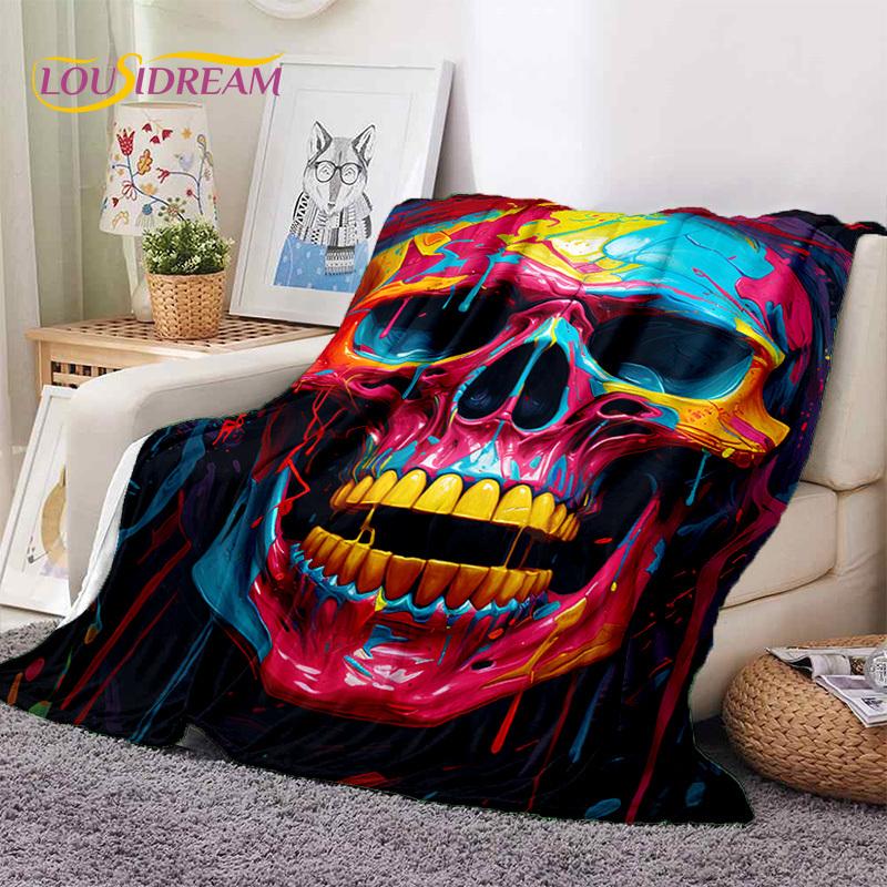3D Horror Gotycka Czaszka Szkielet Miękkie Flanelowe Kocyki, Koc do Rzucania Wygodny Koc na Piknik Łóżka Kanapę Domową Sypialnię Prezenty