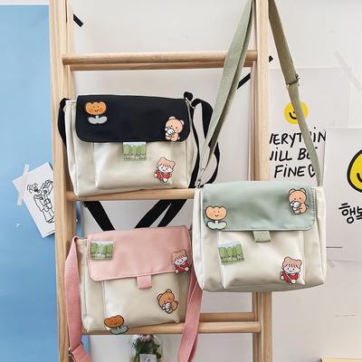 Sieviešu mini multfilmu audekla plecu somas Jauka mobilā telefona soma studentam ar rāvējslēdzēju ar atloku un nozīmītēm