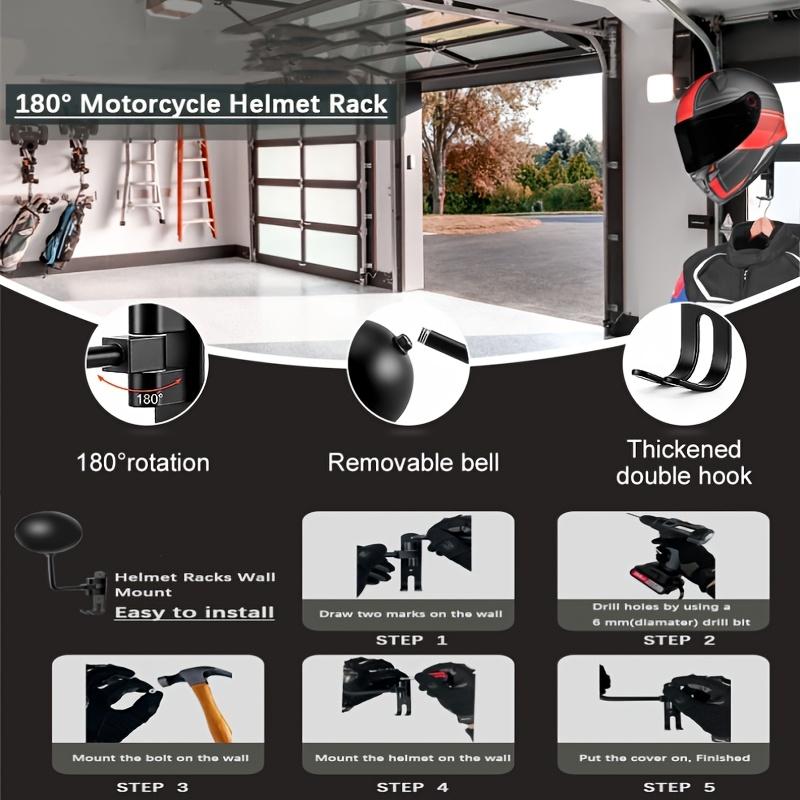 Motorcycle Accessories Wall Mounted Metal Motorcycle Helmet Rack with Hook 180° Rotating Metal Shelf for Hats and Sportswear