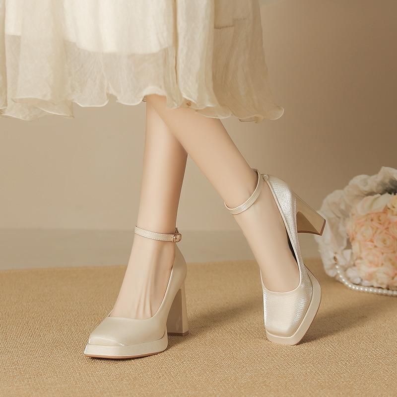-1 Suede Mary Jane Shoes for Women and Women In Winter New Square Head Thick Heel Single Shoes Waterproof Table High Heels for Women