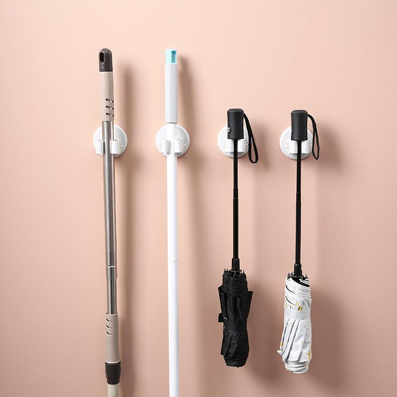 Adhesive Wall Mounted Mop Organizer Broom Holder Mop Hanger Housekeeper Kitchen Tool Multi-Purpose Bathroom Strong Hooks