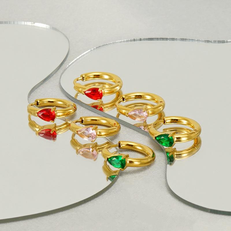 European & American Fashion Luxury Zirconia Water Drop Titanium Steel Hoop Earrings for Women