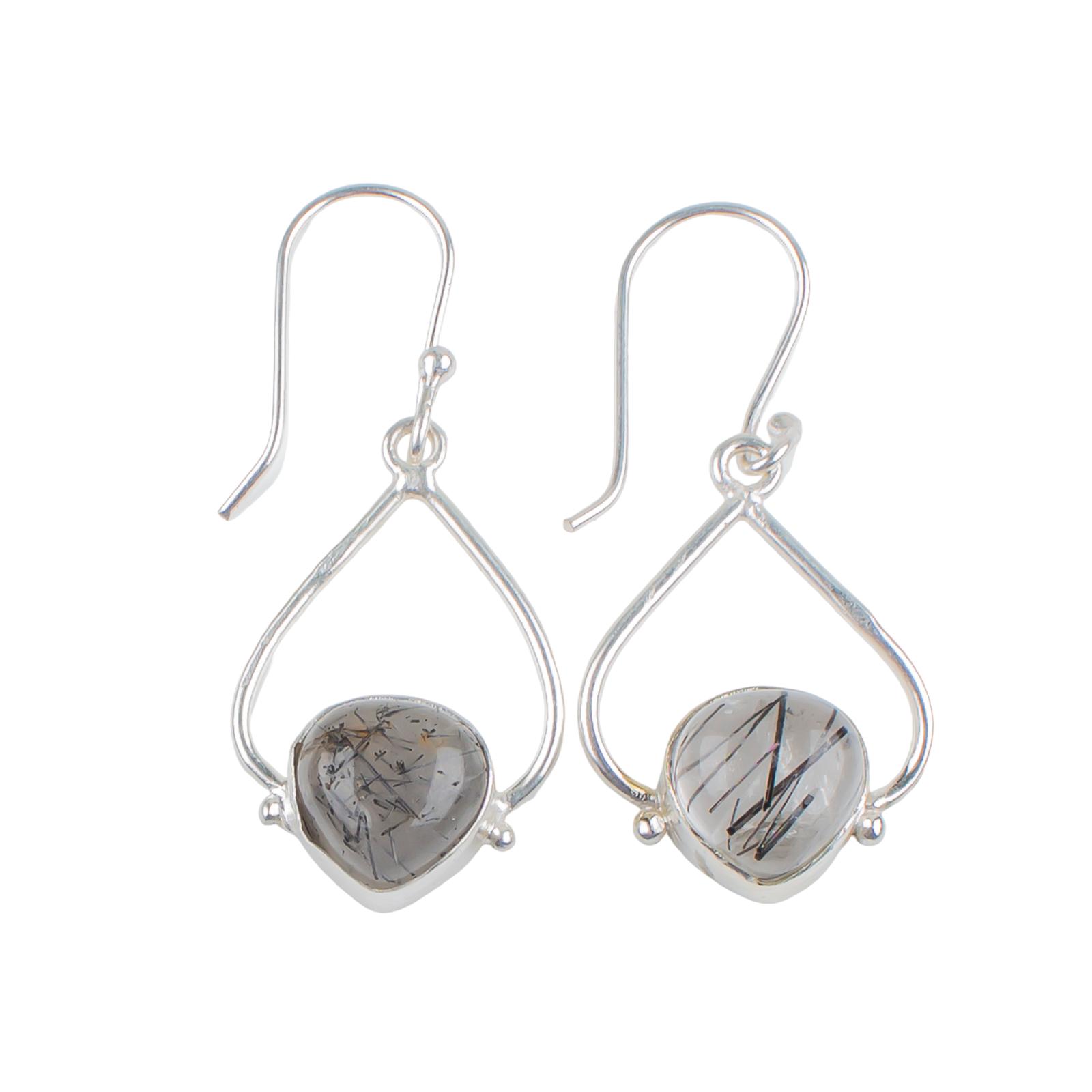 

Black Rutile Gemstone 925 Sterling Silver Designer Jewelry Earrings For Wedding EE-33-24
