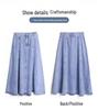 2024 Spring/Summer Women's High Waist Denim Midi Skirt - Slimming Casual Mid-Length In Dark Blue