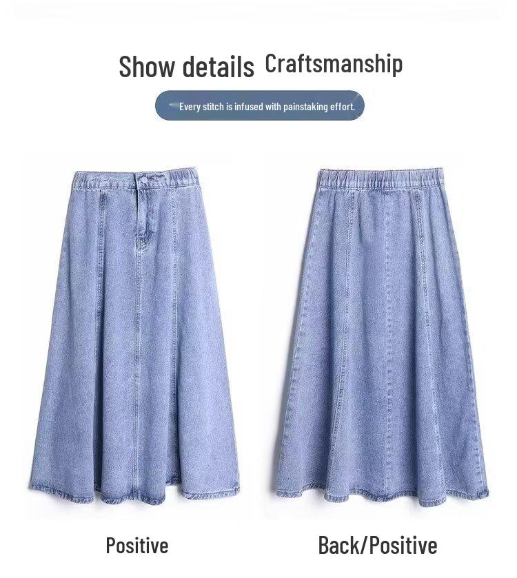 2024 Spring/Summer Women's High Waist Denim Midi Skirt - Slimming Casual Mid-Length In Dark Blue