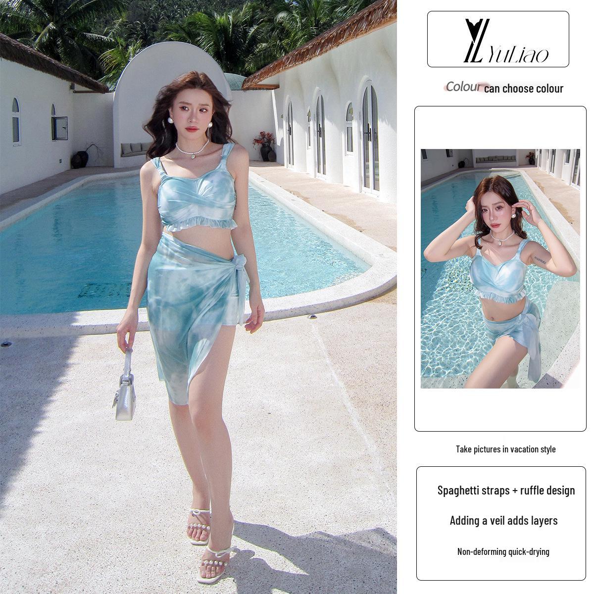 

Купальник и юбка тай-дай в курортном стиле 2025 года Medium небесно-голубой