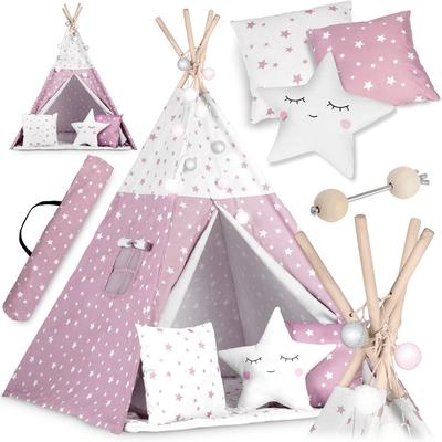 Nukido Tipi Zelt mit Lichtern für Kinder - Rosa mit Sternen