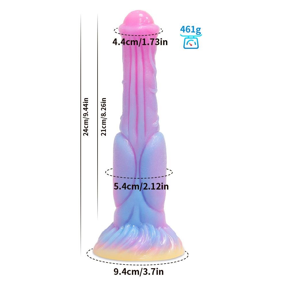 Mixed Color Glow in The Dark Dog Dildo Alien Simulation Penis Fake Penis Male and Female Flirting Masturbator Sex Toy