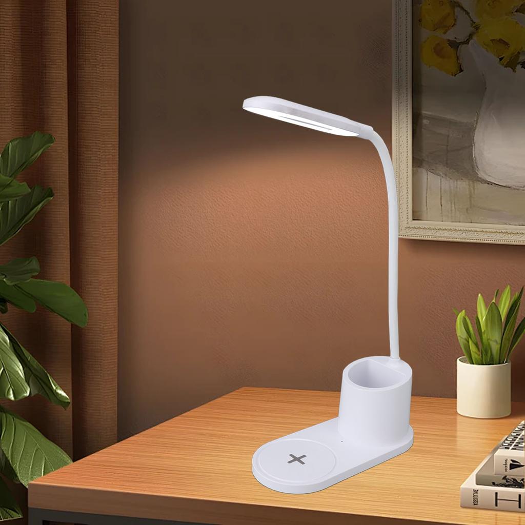 LED Desk Lamp Touch Control Flexible Arm Small Table Light with Wireless   Pen Holder for Dorm Bedroom