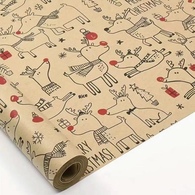 1 Roll Christmas Wrapping Paper - Cute Deer Design, Planners And Brokers, Suitable For Presents, Handmade Gifts, Gift Wrapping