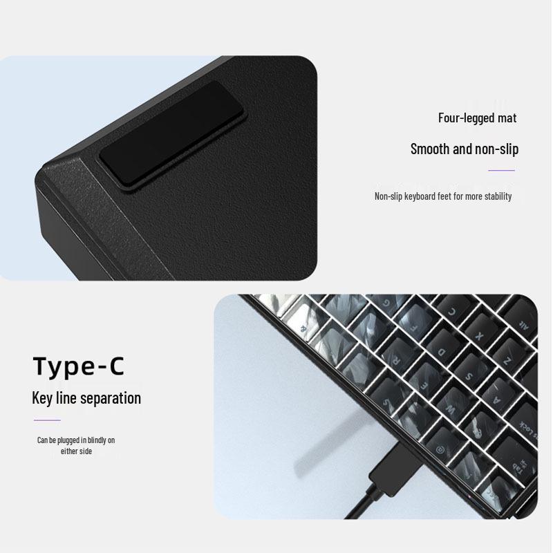 Wireless Bluetooth Tri-Mode 61-Key Compact Mechanical Keyboard for E-Sports and Office with Silent Custom PBT Keys