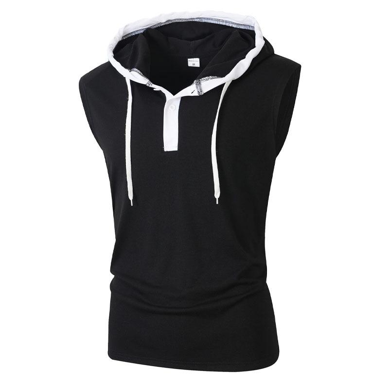 Mens Casual Sleeveless Hooded Solid Pullover Tank Top