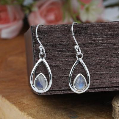 Regenbogenmondstein Edelstein Ohrring, Design Ohrring, Geschenk für Sie, Handgefertigter Ohrring, Geburtsstein Schmuck, 925 Sterling Silber